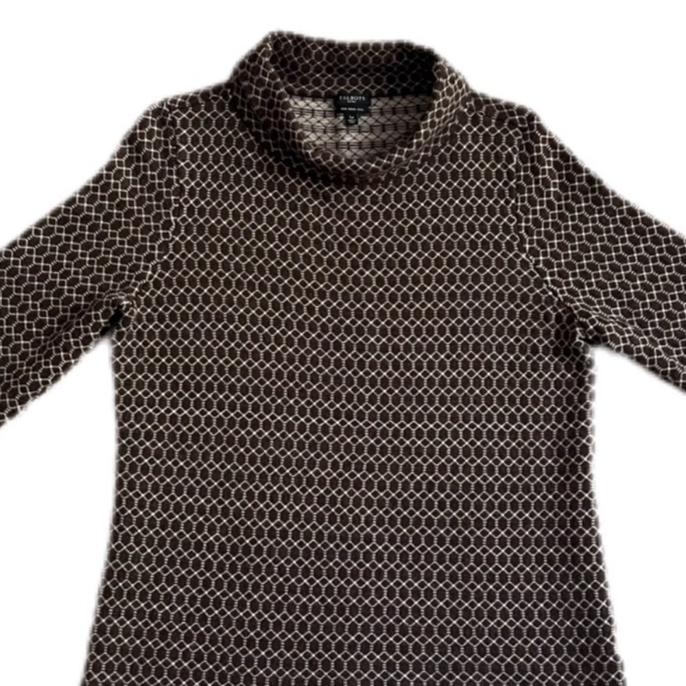Talbots Size Large Petite LP brown mock turtleneck sweater 100% merino wool EUC